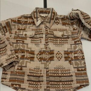 MYSTREE Beige and Brown Patterned Fleece Jacket Size L